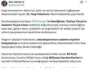 Bakan Gürlek: 12’nci Yargı Paketimiz Resmi Gazete’de yayımlandı