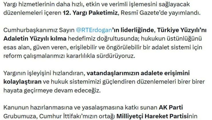 Bakan Gürlek: 12’nci Yargı Paketimiz Resmi Gazete’de yayımlandı