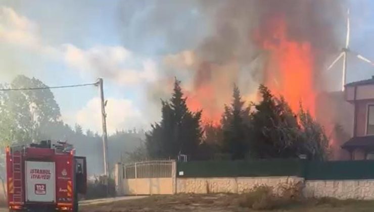 Çatalca’da otluk alanda çıkan yangın villaya sıçradı