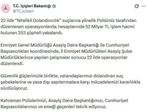 22 ilde ‘Nitelikli dolandırıcılık’ operasyonu; 253 gözaltı