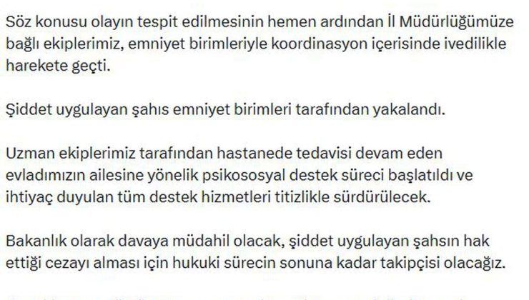 Bakan Göktaş’tan Mersin’de darbedilen çocuğun ailesine telefon
