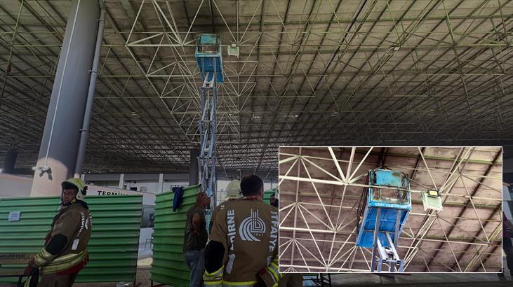 Edirne Otogarı’nda can pazarı! İnşatta sepetli vinç alev aldı; 2 işçi yaralı