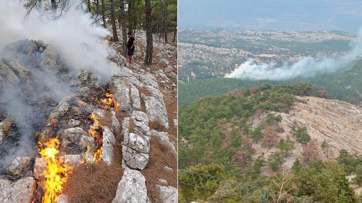 Mersin’de korkutan orman yangını! Yıldırım düşen bölge alevlere teslim oldu