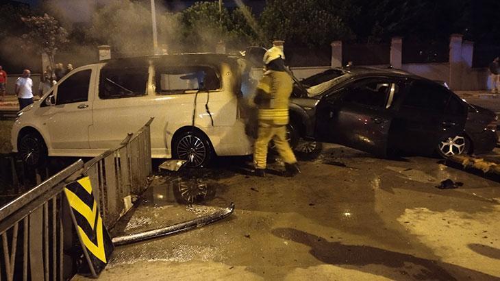 Sultanbeyli’de kaza yapan otomobil alev aldı! Sürücü ve araç sahipleri arasında tartışma çıktı