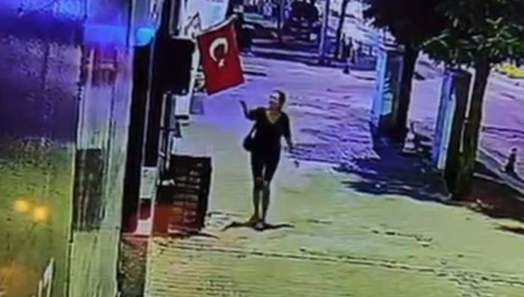 Türk bayrağını çakmakla ateşe verip uzaklaştı! Bayrağa saldıran kadını, kameralar kaydetti