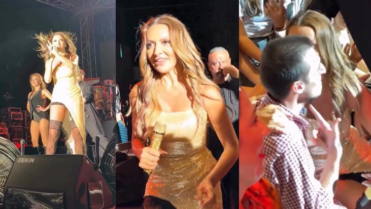 Hadise şarkıyı yarıda kesti, sahneden indi! Hayranının ‘Beni öp’ isteğini geri çevirmedi