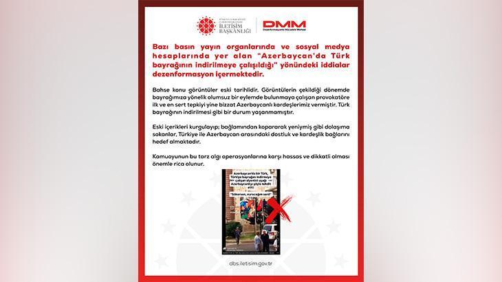 İki ülke arasındaki bağları hedef aldılar! DMM’den açıklama: Azerbaycan’da Türk bayrağının indirilmeye çalışıldığı iddiaları asılsızdır