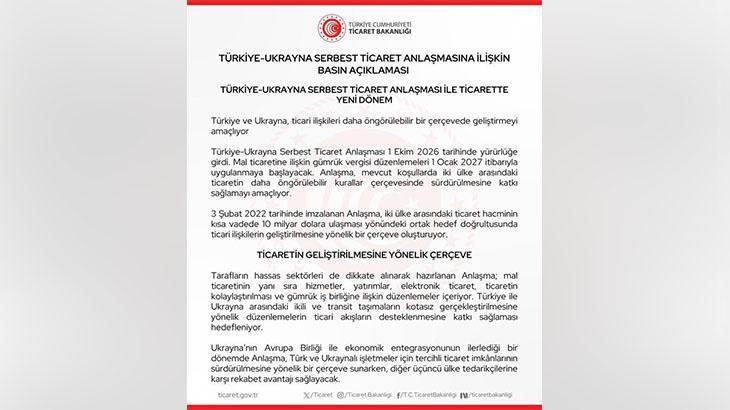 Türkiye-Ukrayna Serbest Ticaret Anlaşması yürürlüğe girdi